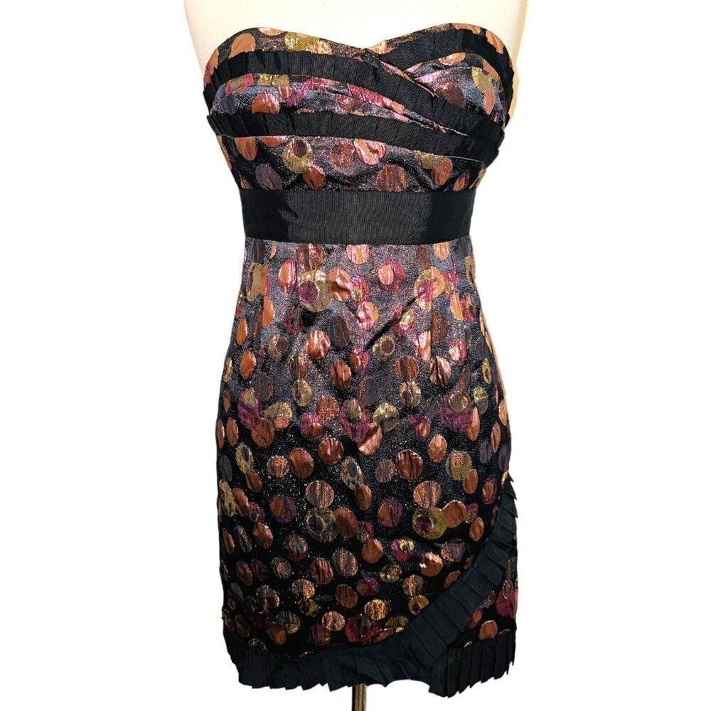 FP3 Phoebe Couture Y2K Womens Dress Size 4 Black Polka Dot Sheath Strapless NWT